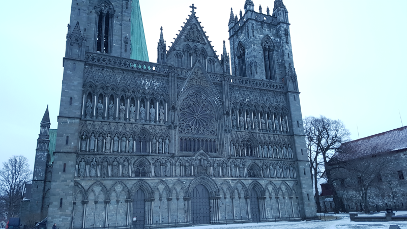The side entrance and rose window of Trondheim's Cathedral