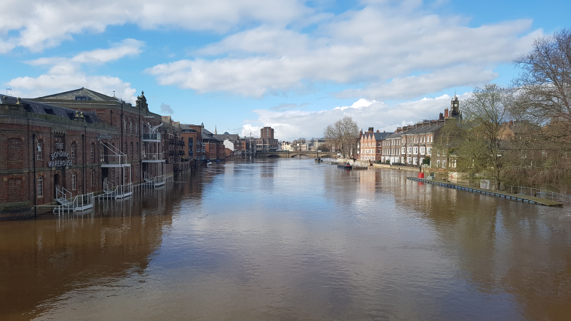 The view of the flooded Ouse from Skeldergate Bridge